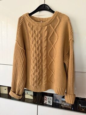 Free People Dream Cable Knit Scoop Neck Sweater
